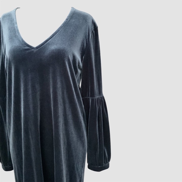 Madewell NWOT Navy Blue Velvet Poet Sleeve V Neck Mini Dress SZ S - Picture 4 of 12